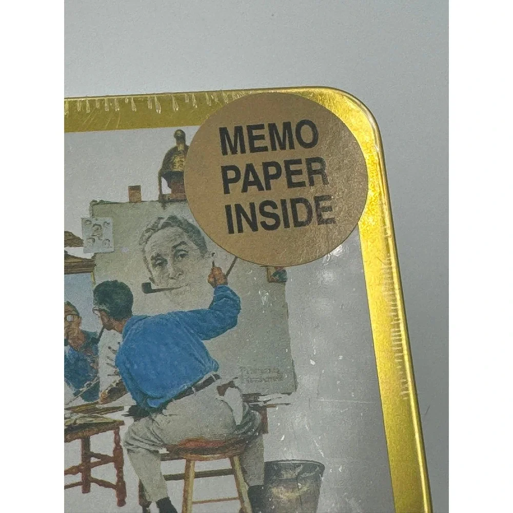 Vintage 1994 Norman Rockwell Memo Paper in Gold Tin Saturday Evening Post Sealed